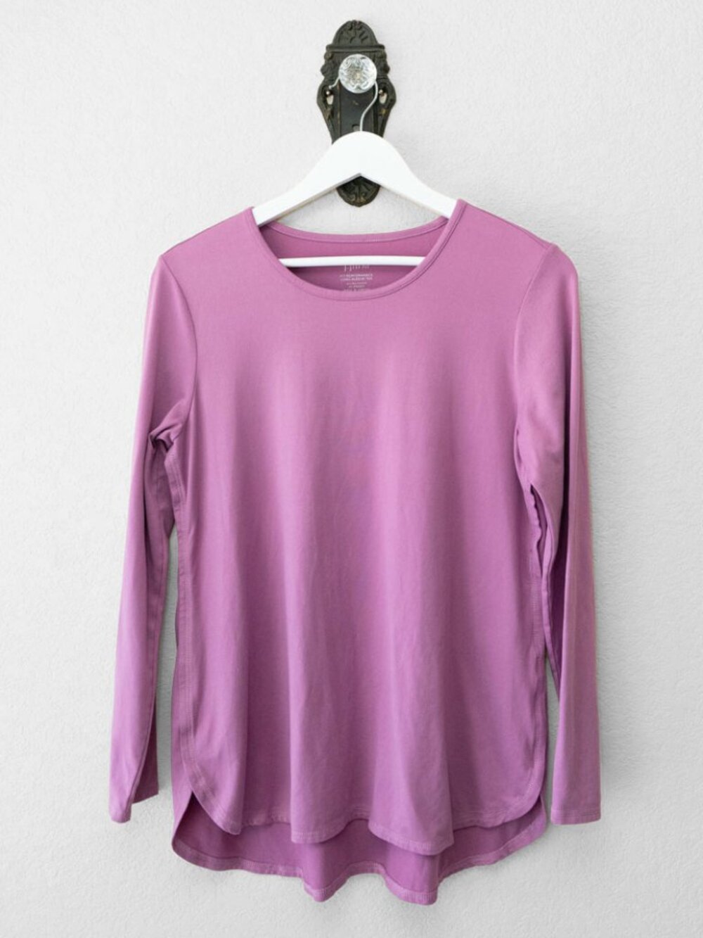 J Jill Fit Performance Top Womens S Purple Long Sleeve Curved Hem Stretch Tunic